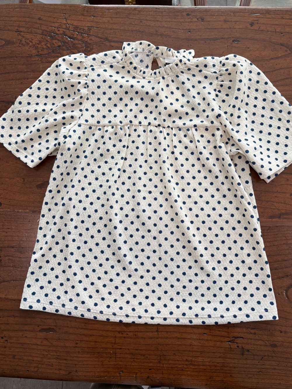 Jules & Leopold Cream Puff Sleeve Polka Dot Blouse Top Navy Cream Small NWT